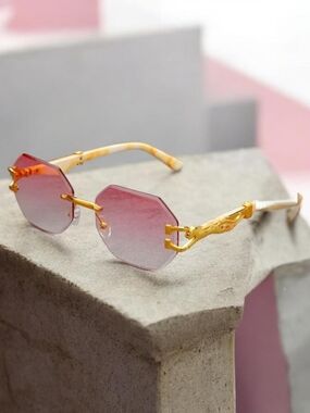 Stunt- Up Edition!!!Lux Octagonal Rimless Sunglasses - Pink Gradient
